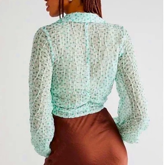 For Love & Lemons x Free People Drea XS & S Green Dot Semi-Sheer Crop Top - Picture 5 of 12